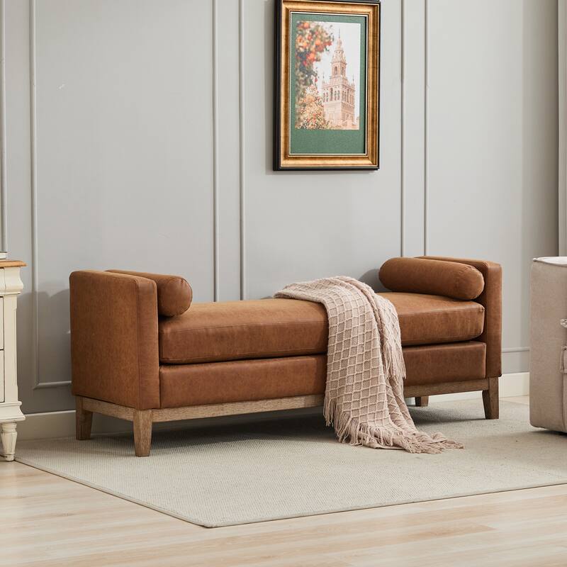 Homy Casa Upholstered Bench Sofa with Pillows, Wooden, Entry Living