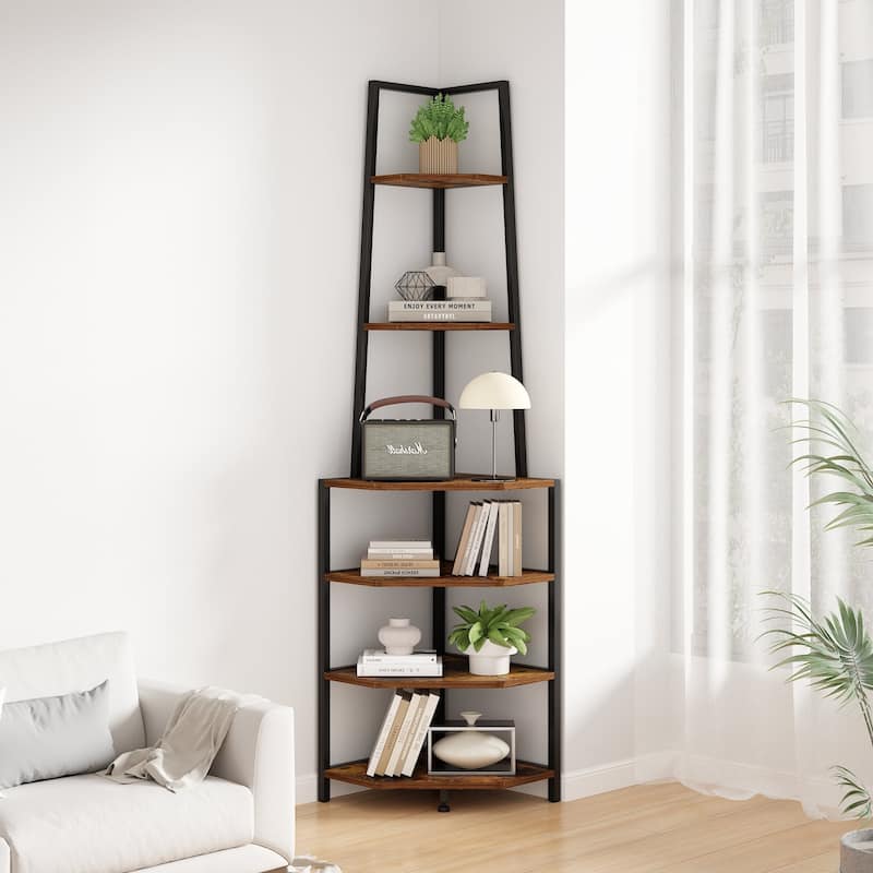 VECELO 6-Tier Corner Bookshelf 68.5" Open Shelves Space-Saving Multifunctional Storage for Living Room Kitchen Balcony