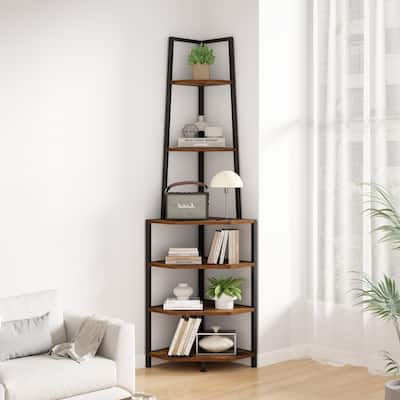 VECELO 6-Tier Corner Bookshelf 68.5" Open Shelves Space-Saving Multifunctional Storage for Living Room Kitchen Balcony