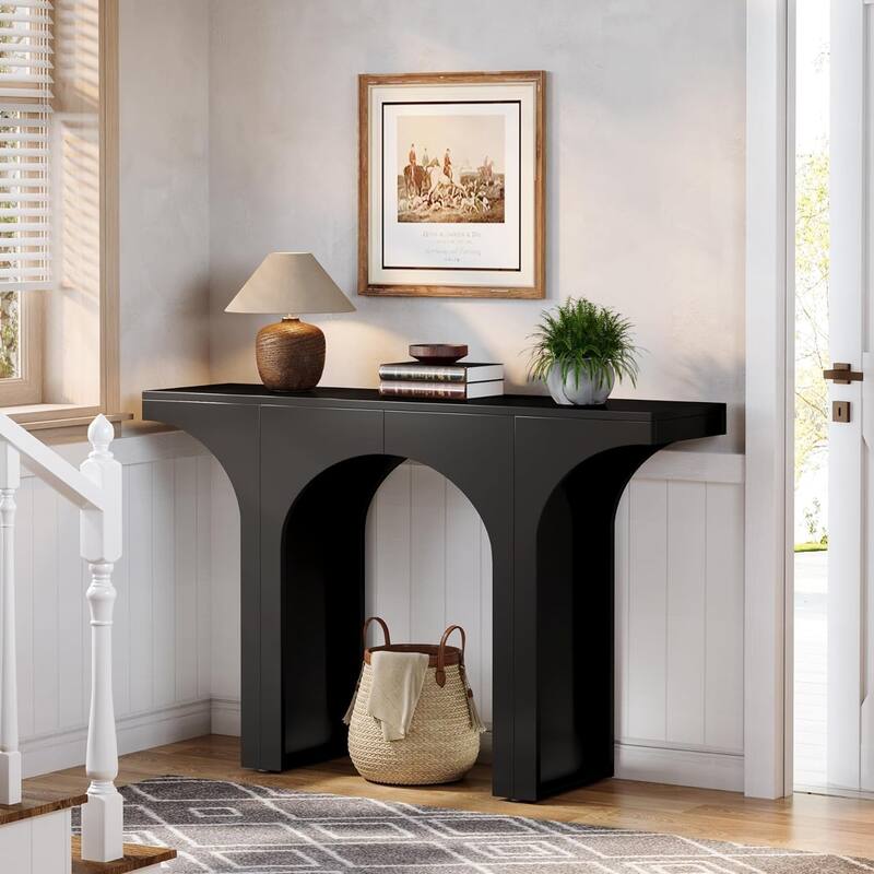 Black Console Table, 47 Inches Wood Sofa Table