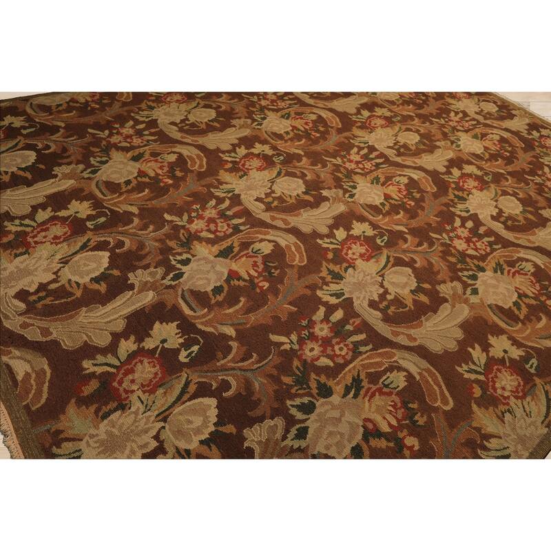 9'2''x11'11'' Hand Knotted Flatweave Wool Brown Arts & Crafts Oushak Rug - 9' 2'' x 11' 11''