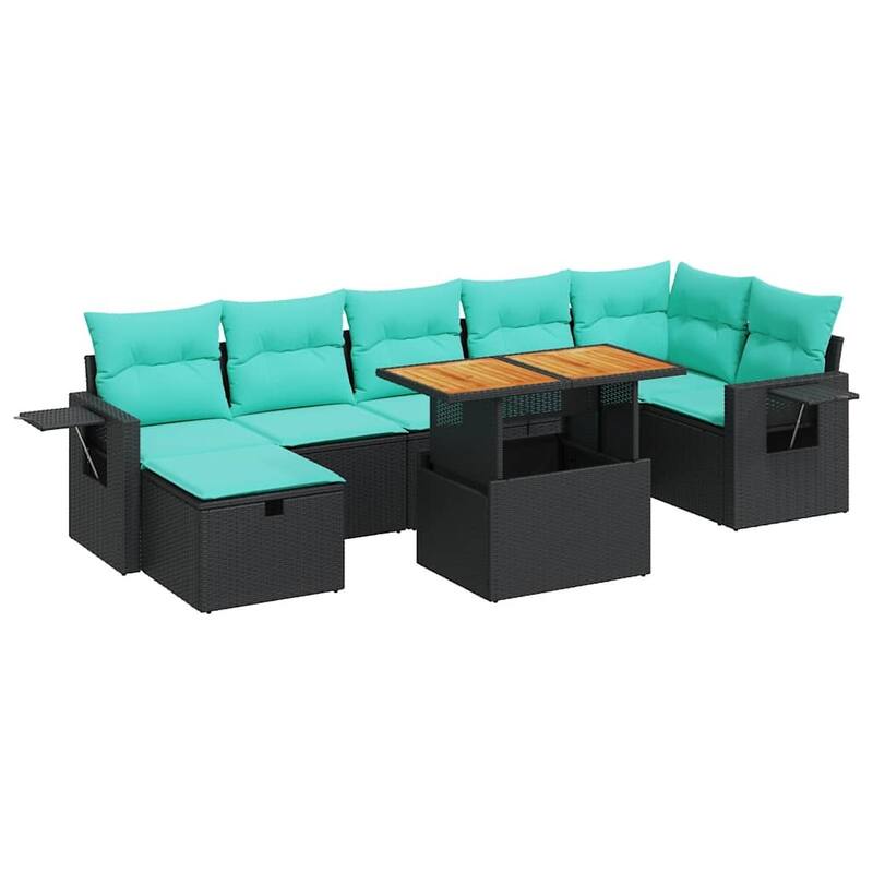 vidaXL 8 Piece Patio Sofa Set with Cushions Gray Poly Rattan Acacia - 24.4 x 24.4 x 27.2