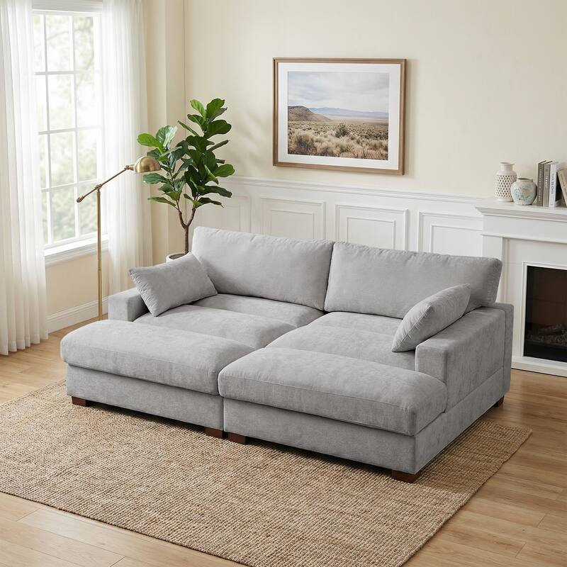 82.5"W Chenille Upholstered Sectional Modular Sofa With Chaise