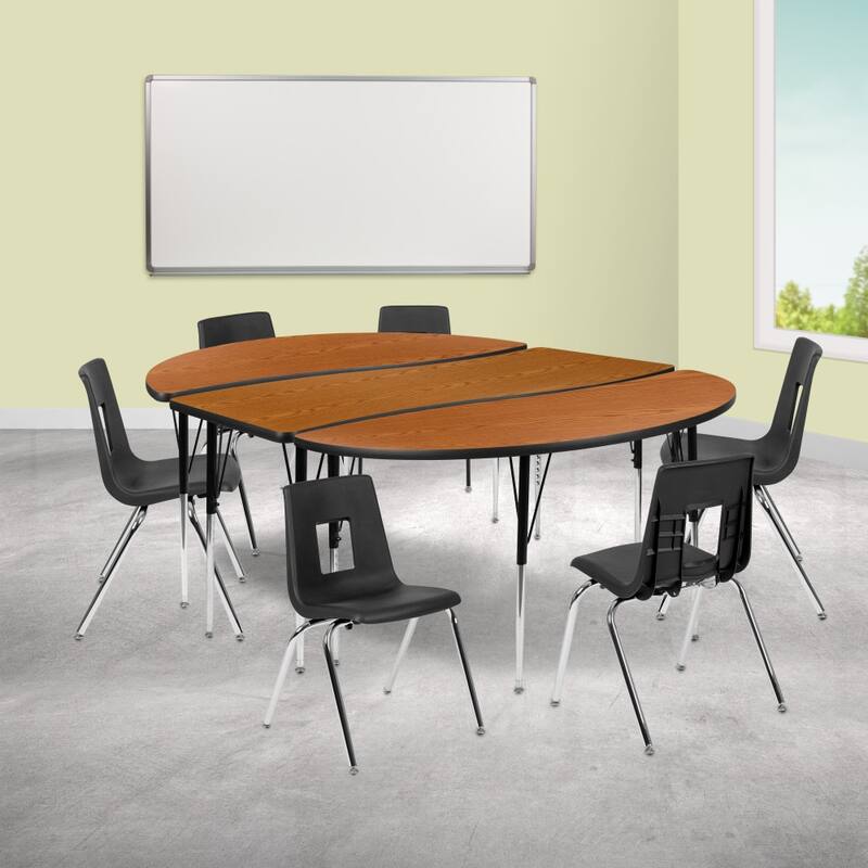 86" Oval Wave Flexible Laminate Activity Table Set with 18" Student Stack Chairs - Oak