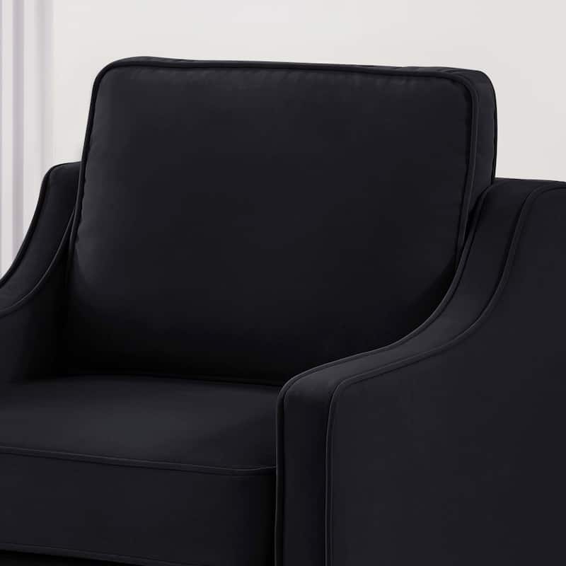 Black Modern 74" Velvet 3-seater Upholstered Sofa with Scooped Armrest and Removable Cushions for Living Room