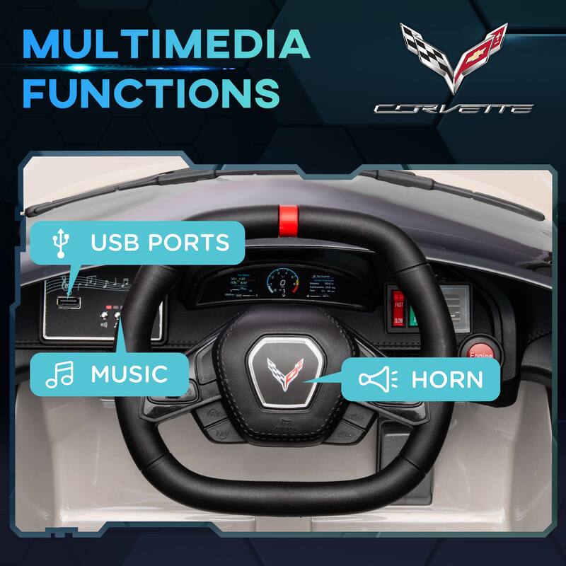 12V Kids Ride-On Chevrolet Corvette Licensed Car with Suspension, USB Music Port, and Dual Driving Modes for 3-6 Years
