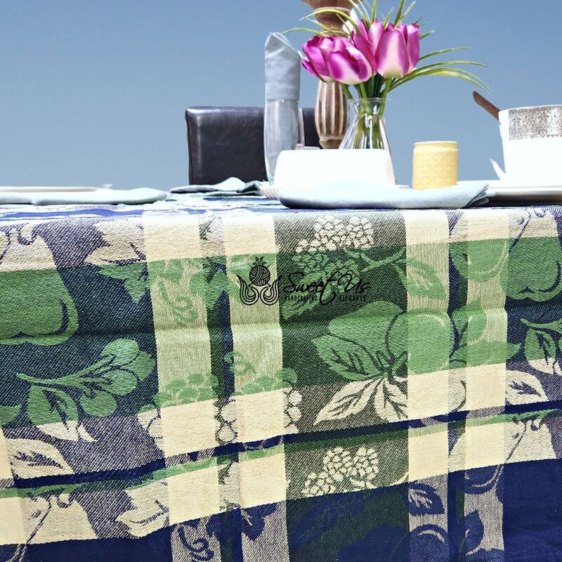 Plaid Jacquard Cotton Delicate Floral Tablecloth Collection - 60 x 90 in