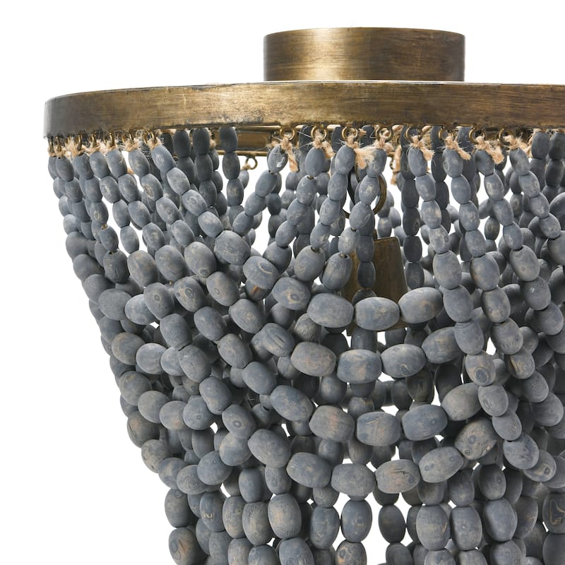 2-Tier Draped Wood Bead Semi-Flush Mount Ceiling Light