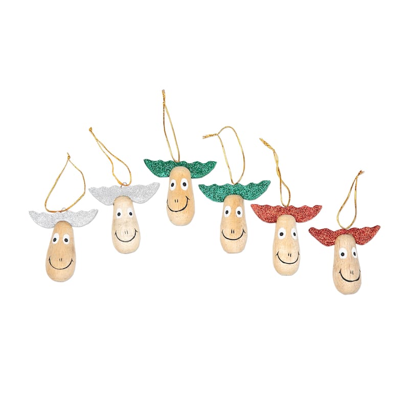 Novica Handmade Joyful Reindeer Wood Holiday Ornaments (Set Of 6)