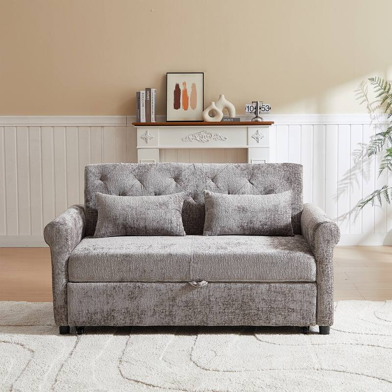 3 in1 Loveseat Convertible Pull-out Sleeper Sofa Bed Adjustable Backrest Tufted Couch with 2 Pillows for Living Room