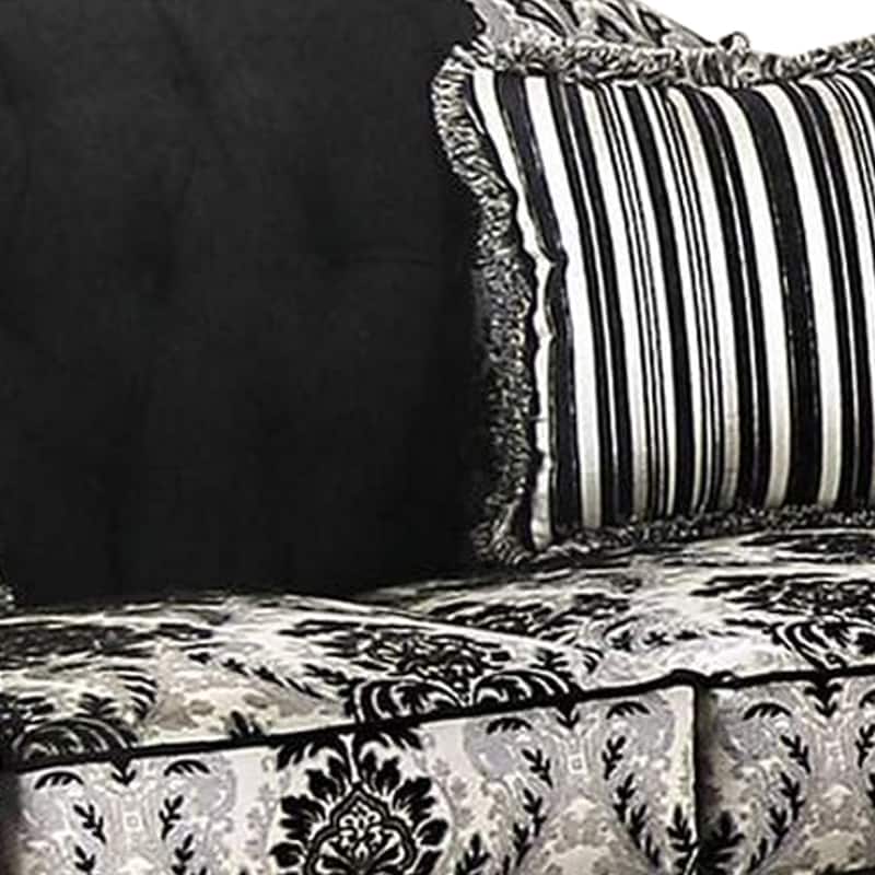 Loveseat with Scalloped Crown Top Back and Damask Pattern, Gray