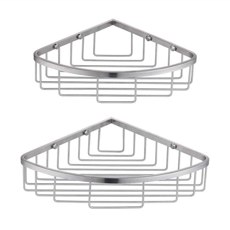 Corner Shower Caddy Shelf Organizer - 9.05"D x 12"W x 3.14"H - Nickel 2-Pack Set