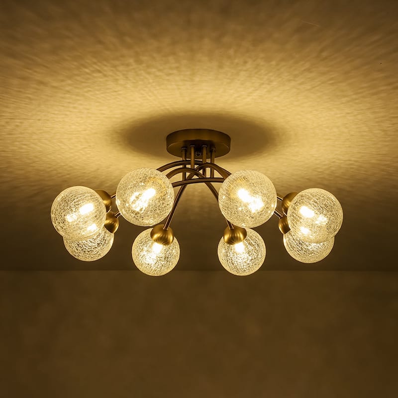 Modern Crackle Glass Globe Round Sputnik Ceiling Light 27in