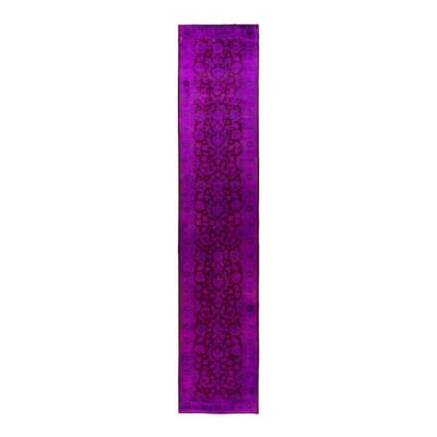 Fine Vibrance One-of-a-Kind Hand-Knotted Runner Rug - Purple, 2' 7" x 12' 9" - 2' 7" x 12' 9"
