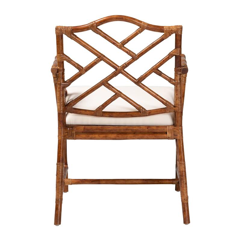 Aella Marbled Tortoise Natural Rattan Armchair - Handcrafted Wicker Accent Seating with Open Back, Boho Coastal Seating