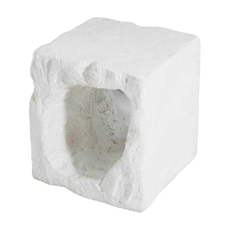 Roomfitters Lyra Outdoor Karst Cave Inspired Side Table with Organic Texture, Weather Resistant MGO, White