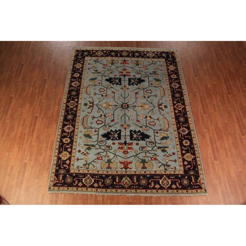 Light Blue Oushak Indian Area Rug Handmade Wool Carpet - 9'0"x 11'8"