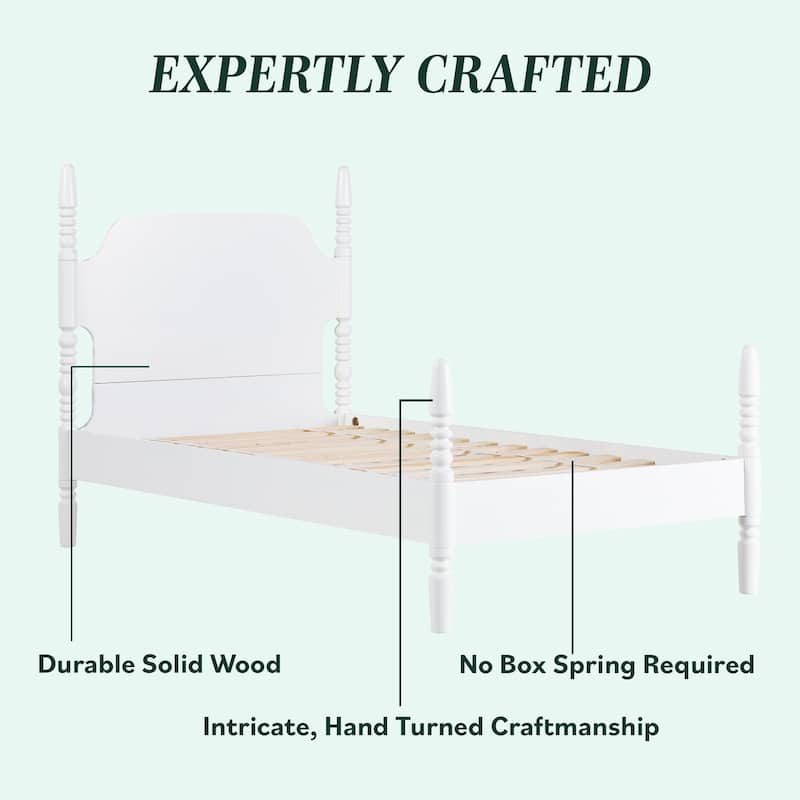 Walker Edison Easy Assembly Solid Wood Twin Bed with Wood-Turning Detail