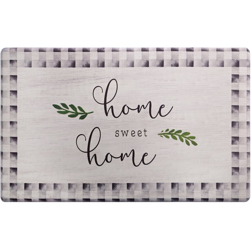 SoHome Cozy Living Home Sweet Home Buffalo Check Border Anti-Fatigue Kitchen Mat, Grey/Black - 17.5"x30"