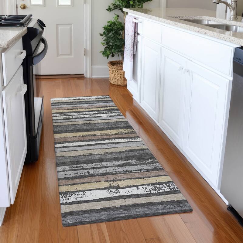 Premium Washable Super Soft Stripe Mayfield Rug - Charcoal - 2'3" x 7'6"