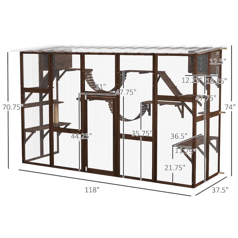 PawHut Catio Playground Outdoor Cat Enclosure Wooden Cat House Shelter