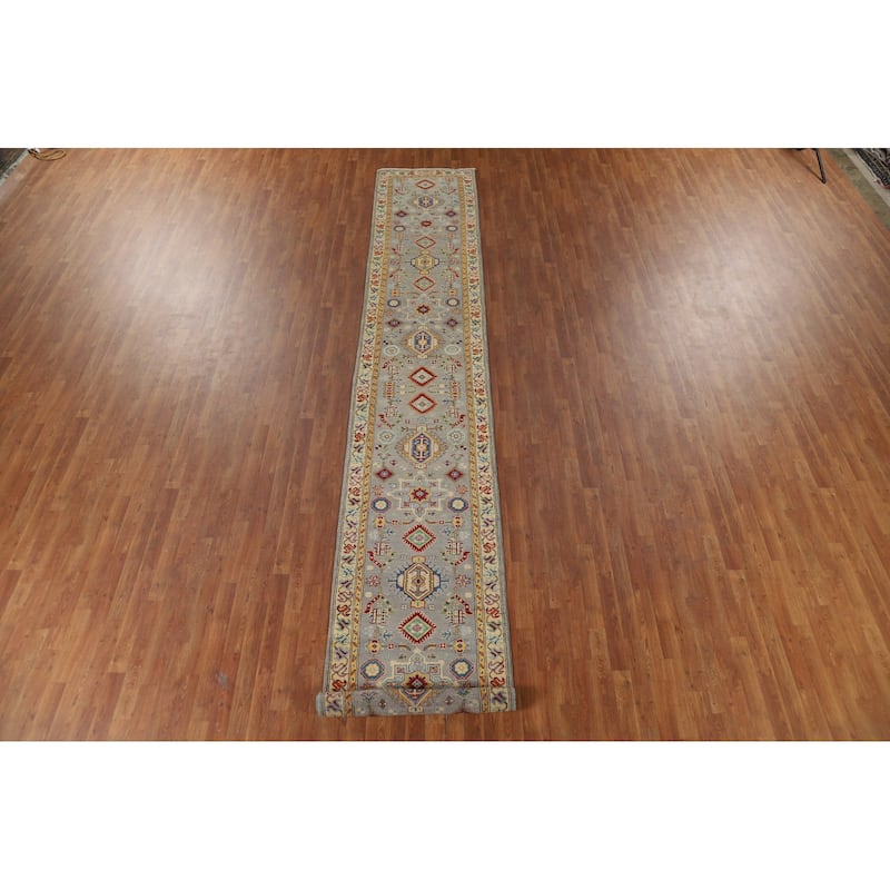 Kazak Oriental Runner Rug Hand-Knotted Wool Carpet - 2'8" x 16'4"