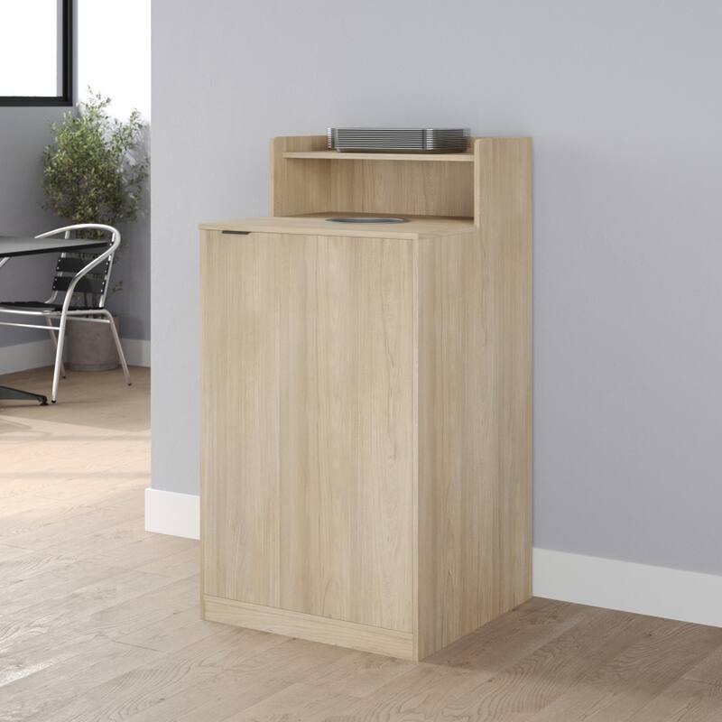 Commercial Grade Wooden Tray Top Trash Enclosure with Drop Hole - Oak