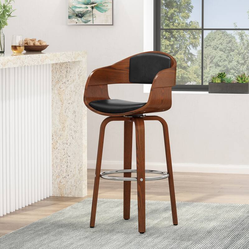 Wooden Swivel Barstool High Chair, Cafe Counter Stool, Front Desk Reception Chair, Island Dining Chair, Kitchen Bar Furniture - Black