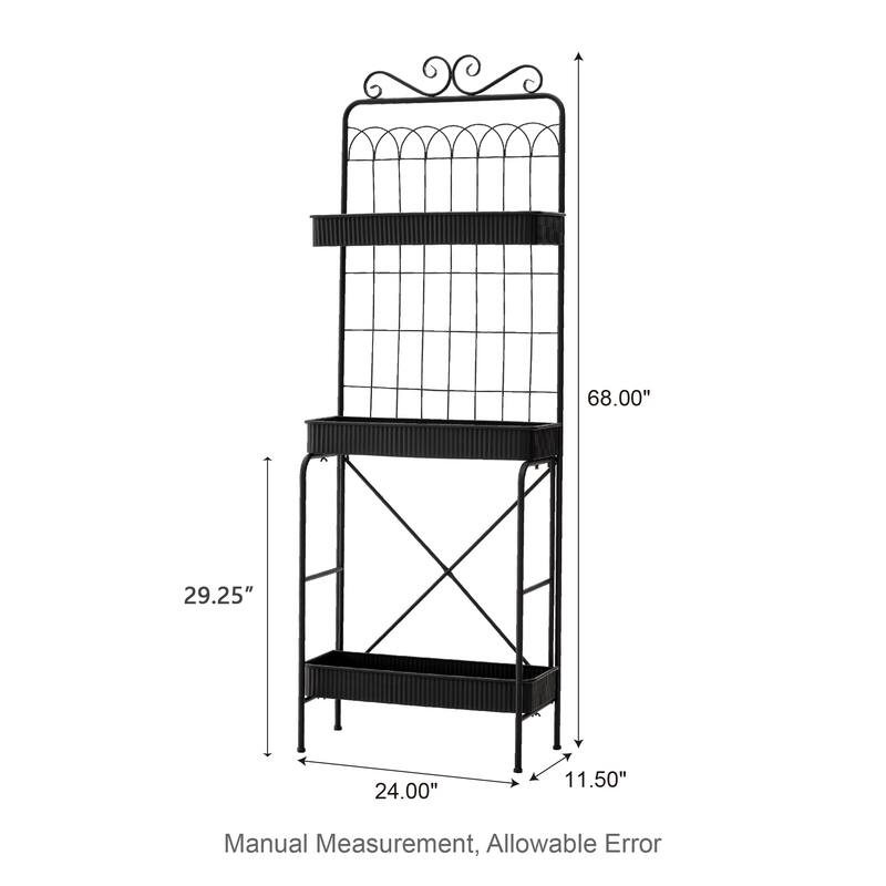 Glitzhome 68"H Multifunctional Metal Plant Stands Black Planter Storage Flower Pot Shelf with Anti-slip Pads