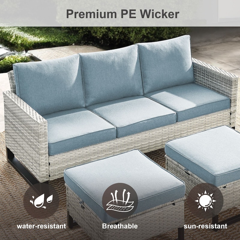 Gymojoy 3-Seat Outdoor Sofa, All-Weather PE Wicker