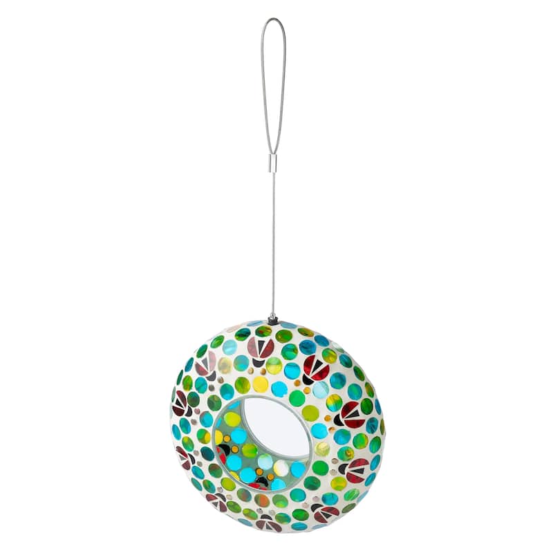 Glitzhome Round Hanging Multi-Color Mosaic Birdfeeder