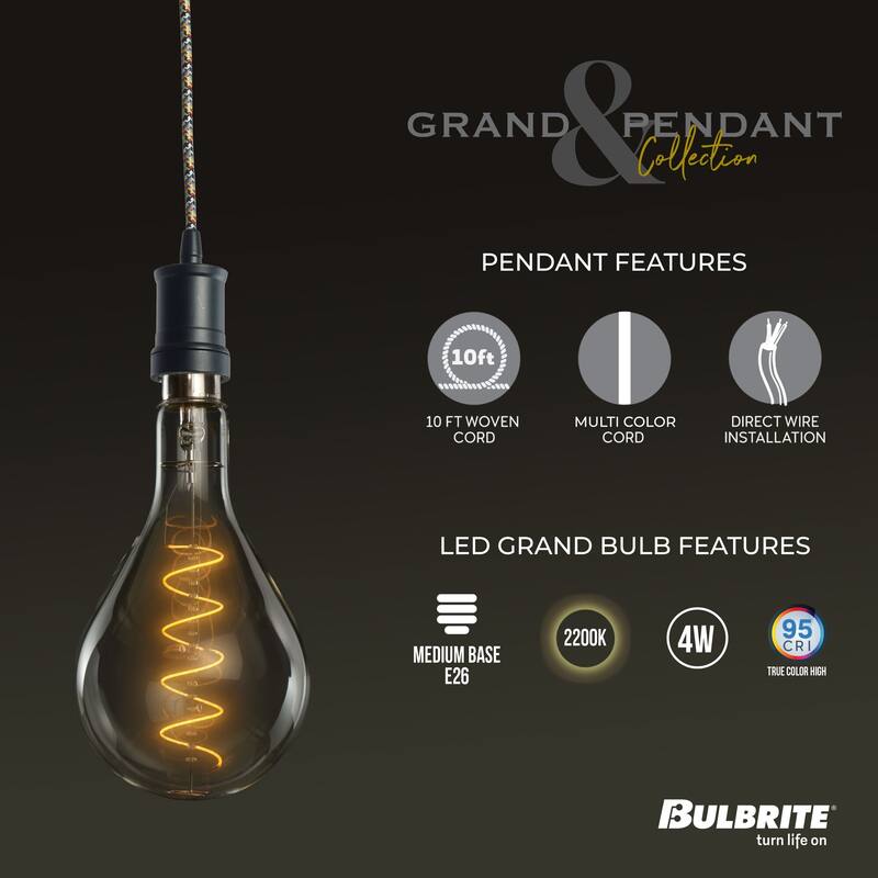 Bulbrite LED Grand Bulb and Pendant Kit of (1) 4 Watt Clear Glass 13" Pear Shaped Bulb