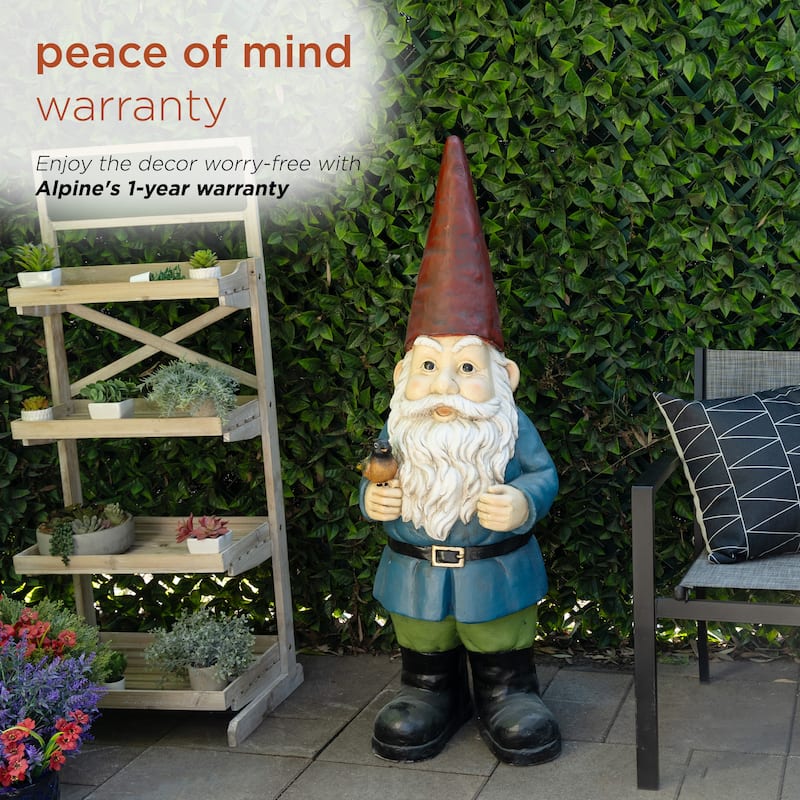 Alpine Corporation ZKD100 Jumbo Size Gnome with Bird Decor, Whimsical Gnome Statue for Patio & Garden, 48"H, Multicolor