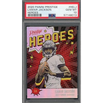Lamar Jackson 2020 Panini Prestige Heroes Football Card #HELJ Graded PSA 10 - 8'6" x 11'6"