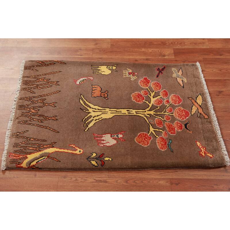 Brown Pictorial Kazak Oriental Foyer Rug Hand-Knotted Wool Carpet - 2'0"x 3'0" - 2'0"x 3'0" - Brown