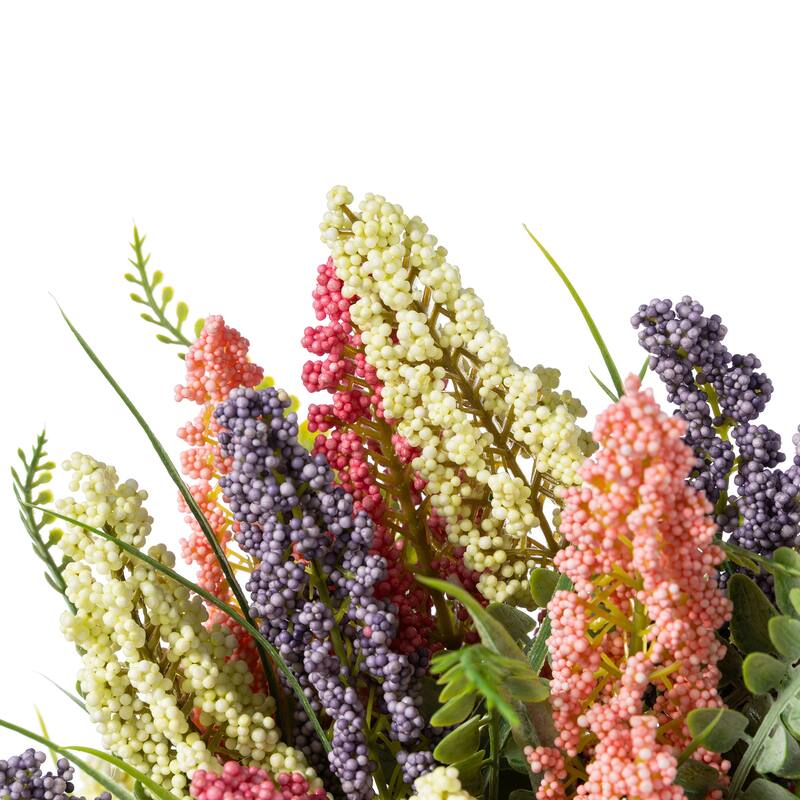 Glitzhome 11"H Pink, Purple & Yellow Mixed Heather Cart Centerpiece