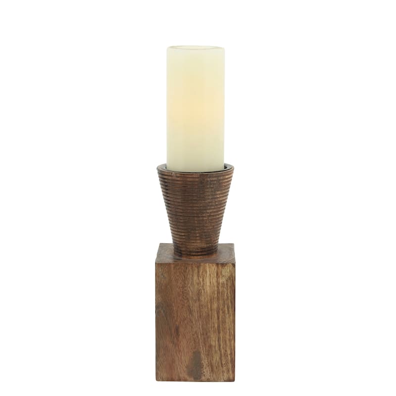 Wood, 10"h, Geometric Candle Holder, Brown 10.0"H - 4.0" x 4.0" x 10.0"