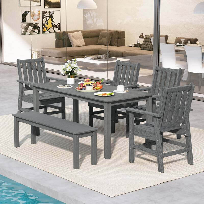 Gymax Patio Dining Chairs Set of 4 w/Wide Armrests Curved Seat Wood