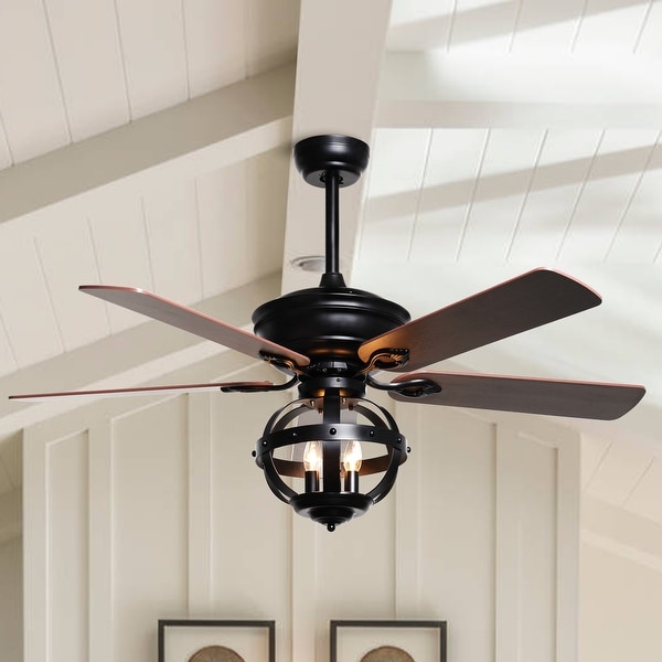 Outdoor/Indoor 52" LED Ceiling Fan Industrial Iron Patio Mission Cage Light Loft 