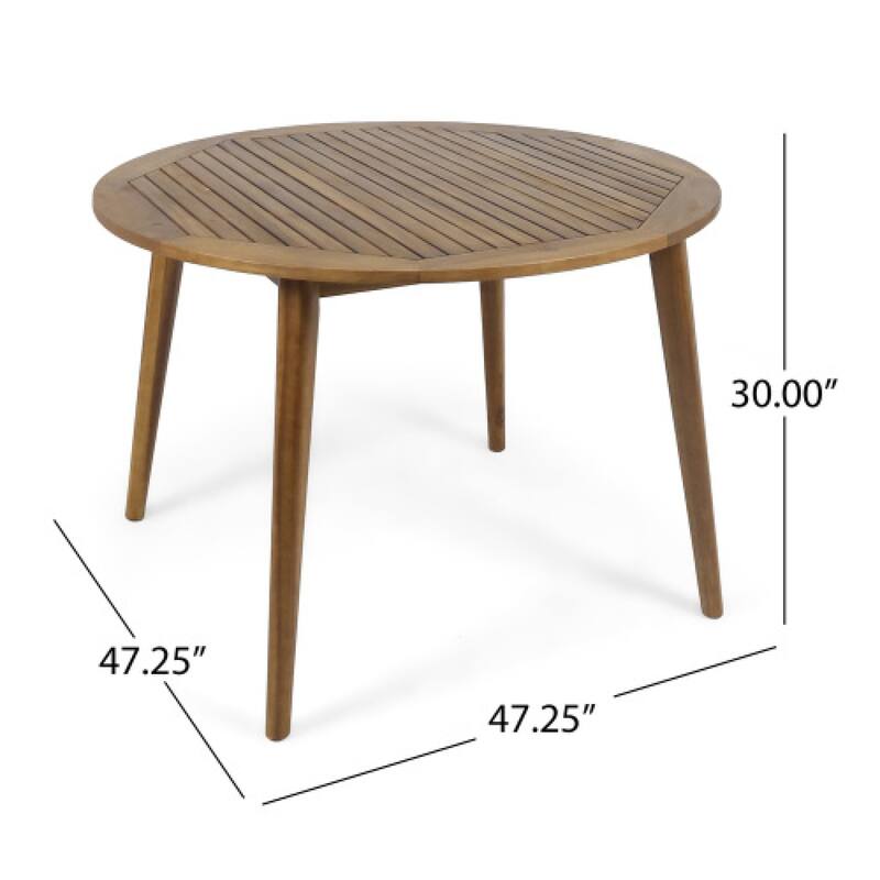 Roomfitters 47.25" Round Acacia Wood Outdoor Dining Table with Slatted Top and Tapered Legs Modern Patio Furniture, Teak