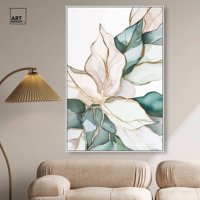 Pastel Leaves with Gold II Canvas by Art Remedy
