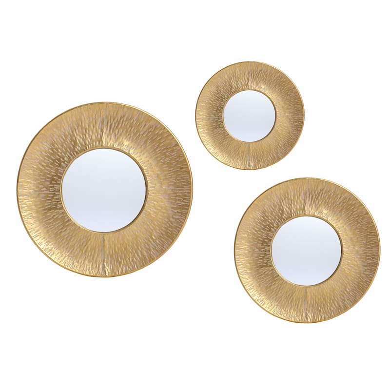 3-Piece Gold Metal Round Wall Mirror Set - 22.25" Diameter x 2.36" D