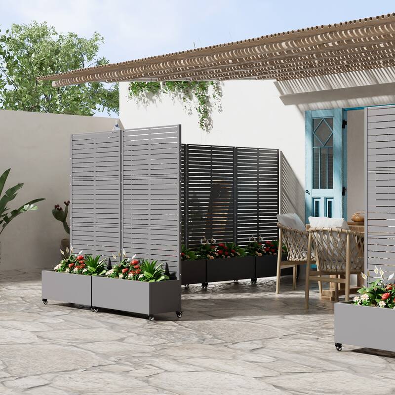 Metal Movable Planter Box with Trellis Privacy Screen Planter Box with Lockable Wheels - 72"x35"
