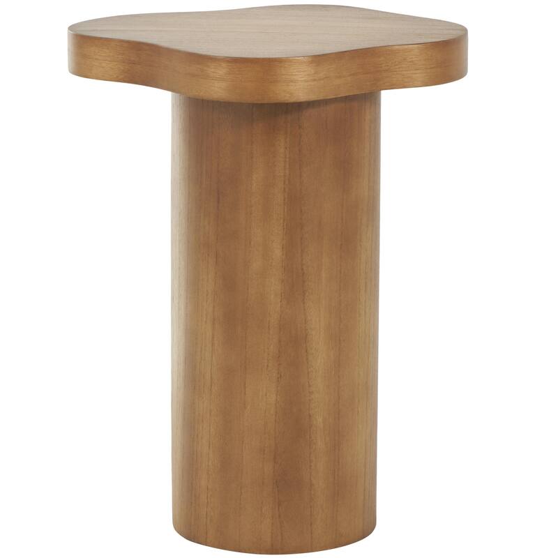 Black or Brown Wood Pedestal Side End Accent Table with Rounded Square Top