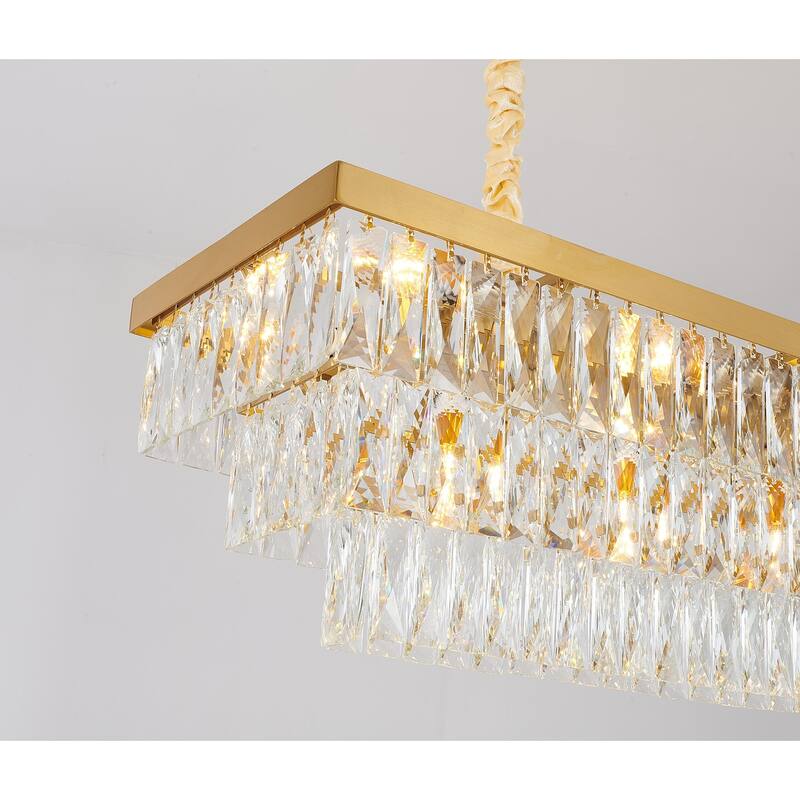 12-Light Gold Metal Chandelier With Clear Crystal