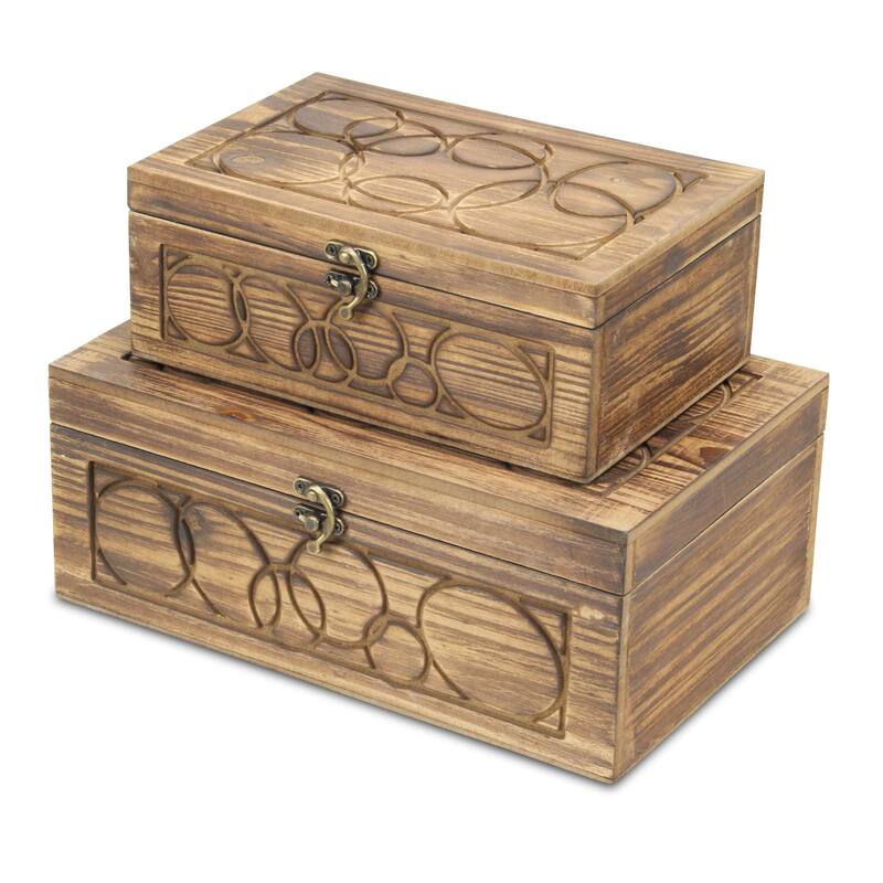 Brown Natural Wood Storage Boxes (Set of 2) On Sale Bed Bath