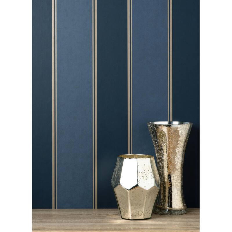 Brewster Rydia Blue Stripe Wallpaper