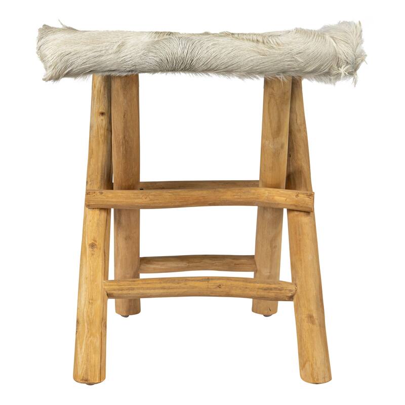 Teakwood and Goat Fur Folding Stool