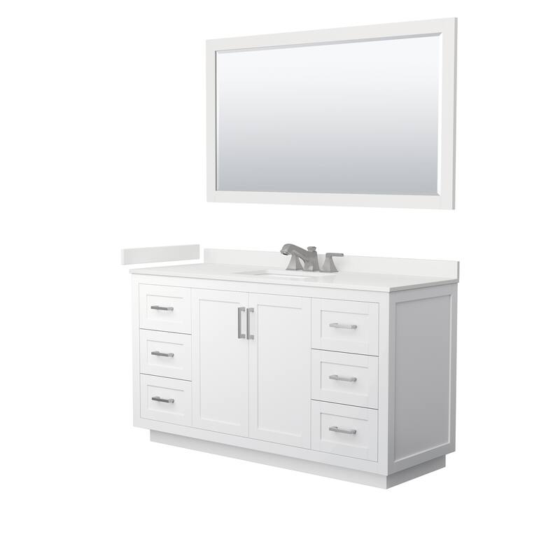 Miranda 60-inch Single Vanity, Quartz Top, 58-inch Mirror - White, Nickel Trim, White Quartz Top