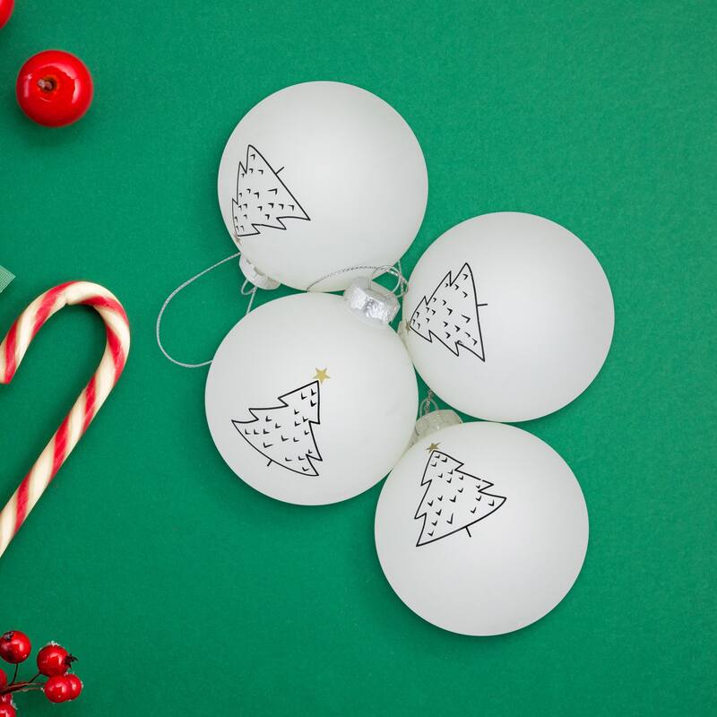 Matte Christmas Tree Glass Ball Ornaments - 3" - White - 4ct